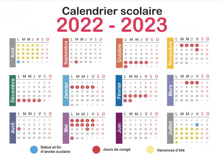 Calendrier des jours ouvrables scolaire - congés scolaire - année scolaire 2022-2023