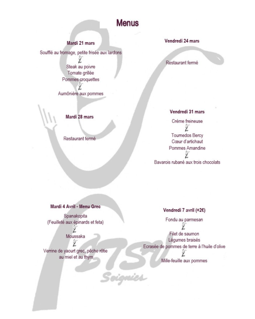 Le menu du restaurant didactique « Le Petit Gourmet »