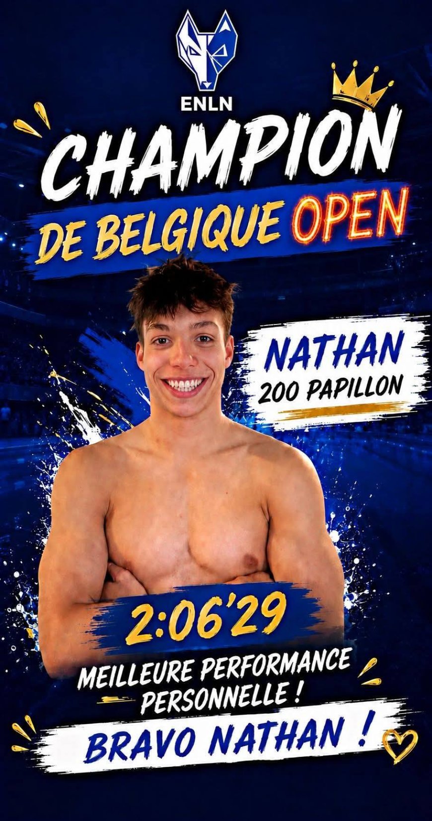Nathan Dufond champion de Belgique Open en 200m papillon