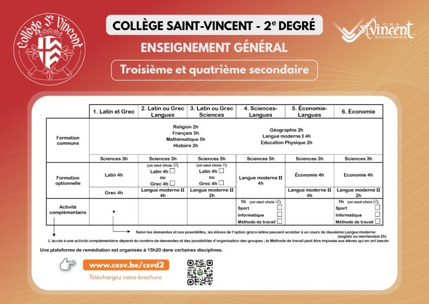 Grille horaire 3-4 enseignement général