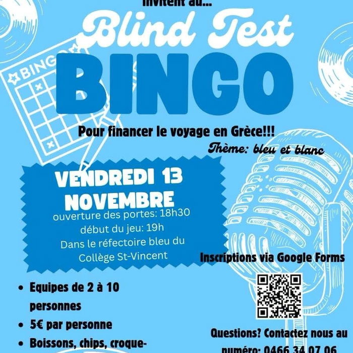 🔵⚪🔵 BLIND TEST BINGO ⚪🔵⚪ Venez nous rejoindre ce vendredi 13 novembre pour une soirée « blind test bingo » mémorable ! Petite restauratio…